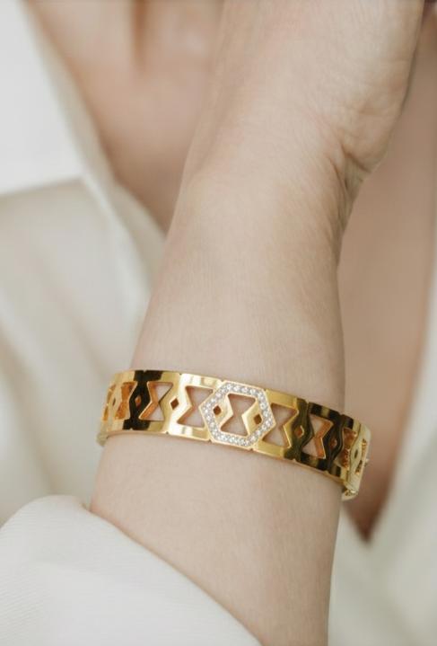 Aurelia Luxe Crystal-Studded Gold Cuff Bracelet