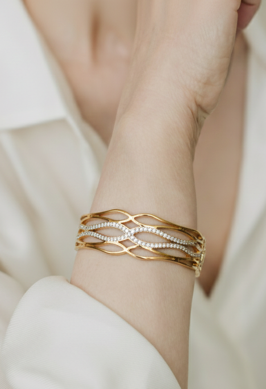 Aurora Wave Crystal Gold Cuff Bracelet